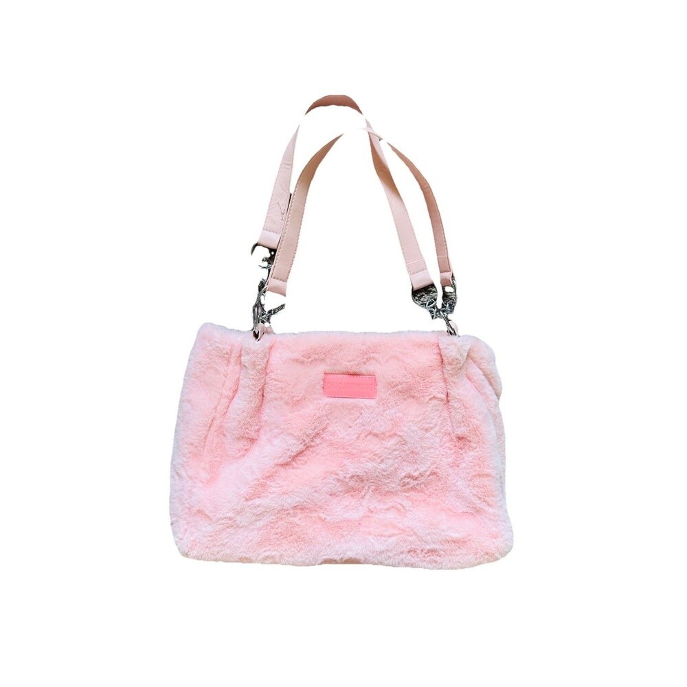 Heart Plush Tote Bag Blush Pink Soft Faux Fur Shoulder Bag Y2K Girly Fluffy